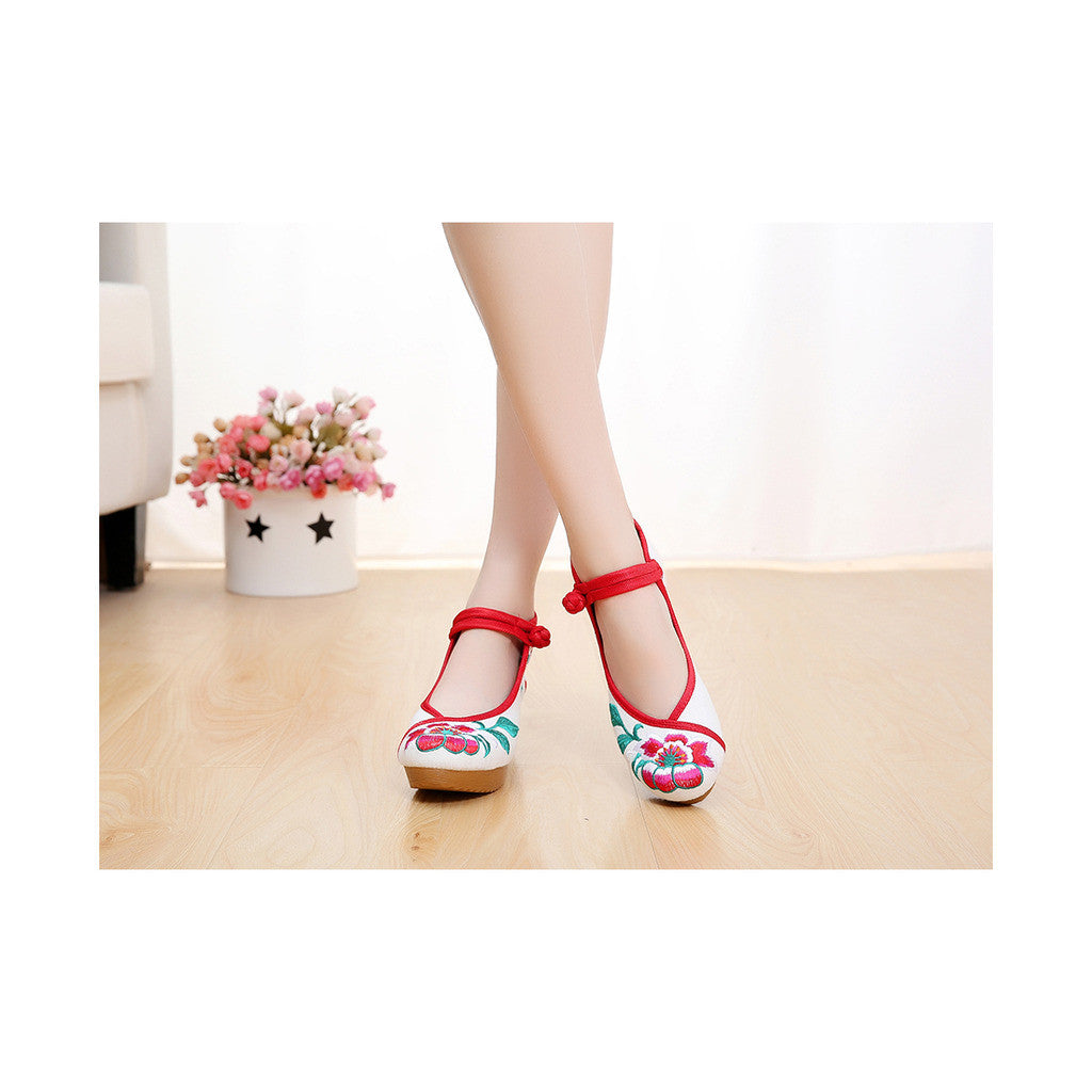 New Beautiful Woman Spring Embroidered Shoes High Heeled Shoes Old Beijing   white - Mega Save Wholesale & Retail - 2