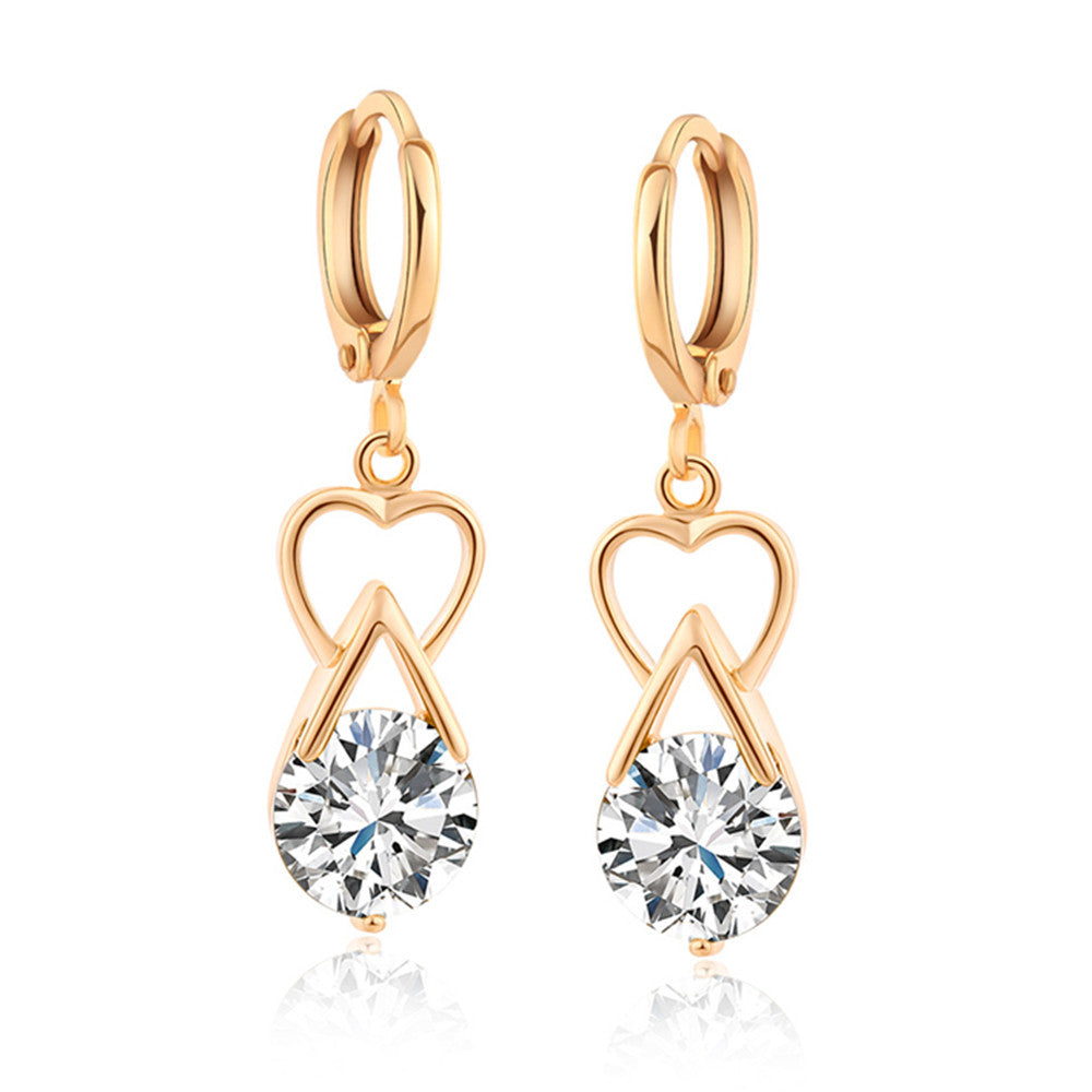 Luxurious Heart Zircon Earrings   gold plated white zircon