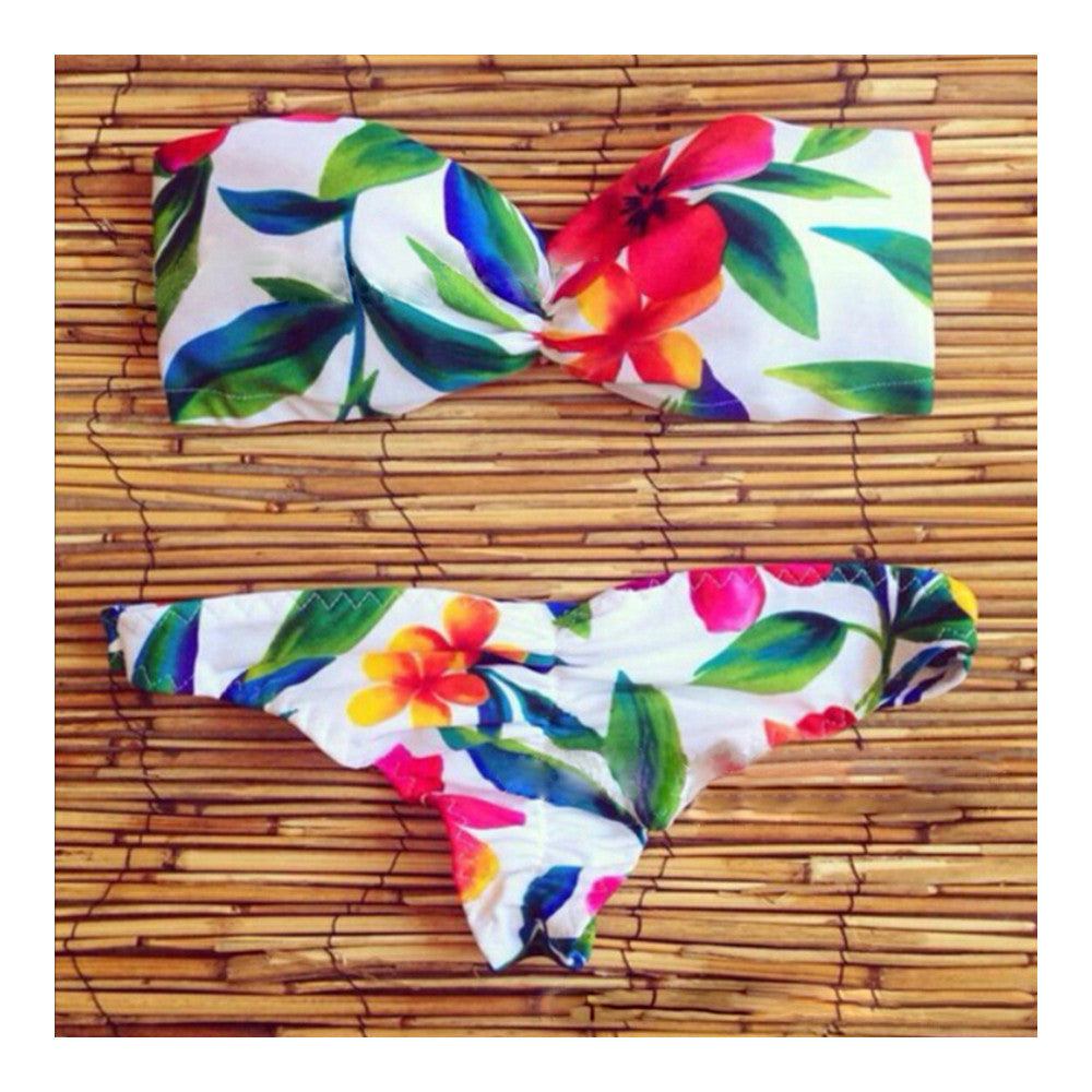 Swimwear Swimsuit Bikini Floral Printing   white grounding printing  S - Mega Save Wholesale & Retail
