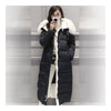 Down Coat Woman Long Thick Slim Fox Fur Collar Warm   black   S - Mega Save Wholesale & Retail - 1