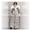 Down Coat Woman Long Thick Slim Fox Fur Collar Warm   grey    S - Mega Save Wholesale & Retail - 1