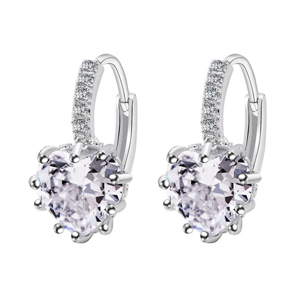 Peach Heart Zircon Earings    platinum plated white zircon