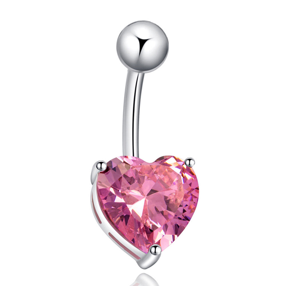 Love Heart Navel Buckle Ring Body Puncture Ornament Accessory Belly Dance   platinum plated pink zircon