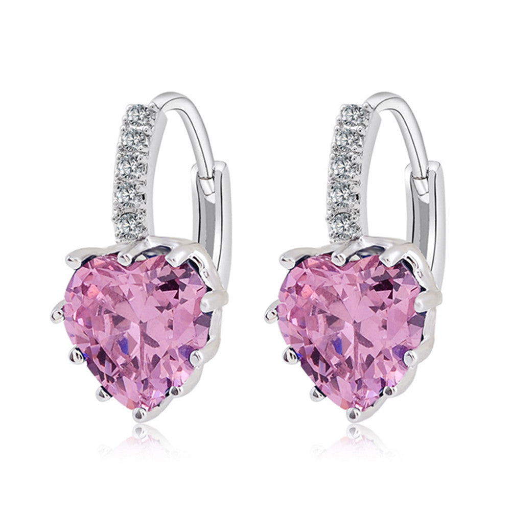 Peach Heart Zircon Earings   platinum plated pink zircon