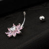 Puncture Ornament Flower Zircon Navel Ring Buckle   platinum plated pink zircon