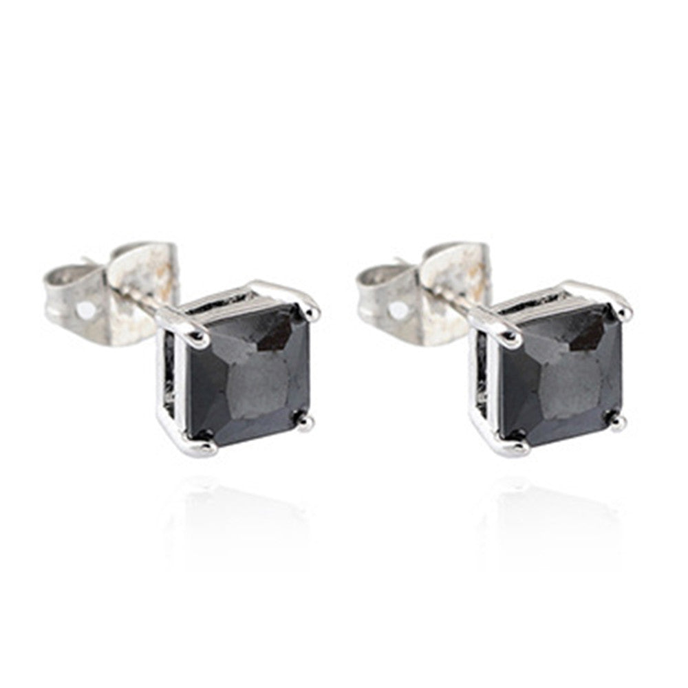 Square Zircon Earings Couples Design   platinum plated black zircon - Mega Save Wholesale & Retail - 1