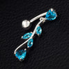 Body Puncture Ornament Leaf Navel Ring   platinum plated blue zircon - Mega Save Wholesale & Retail - 4