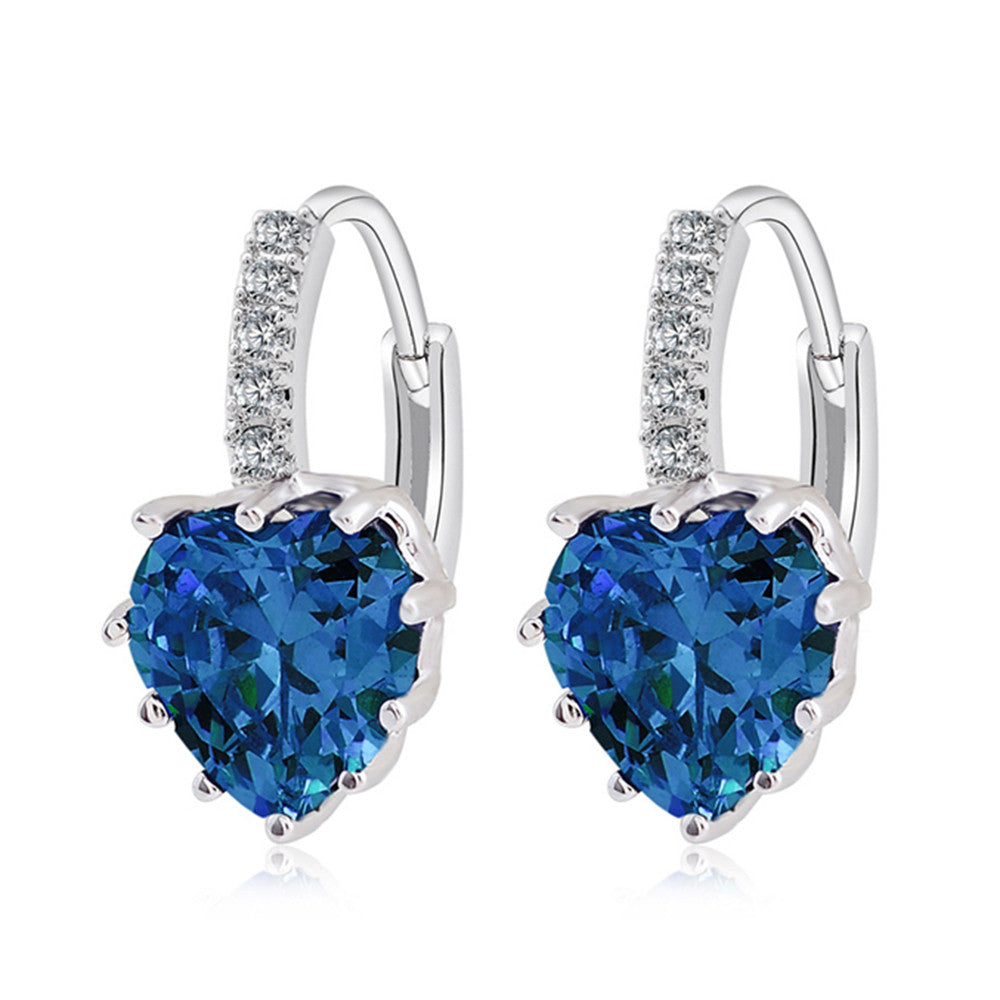 Peach Heart Zircon Earings   platinum plated blue zircon - Mega Save Wholesale & Retail