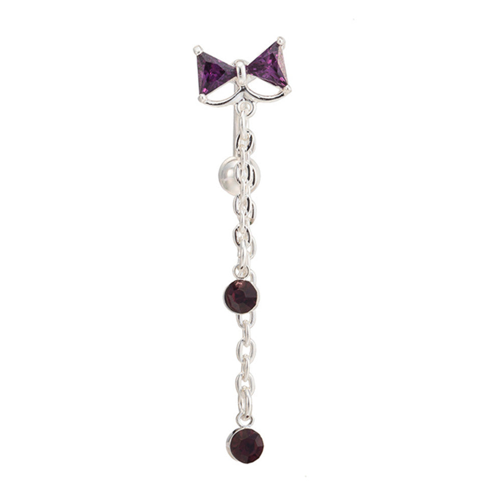 Bowknot Navel Ring Buckle Body Puncture   platinum plated purple zircon - Mega Save Wholesale & Retail