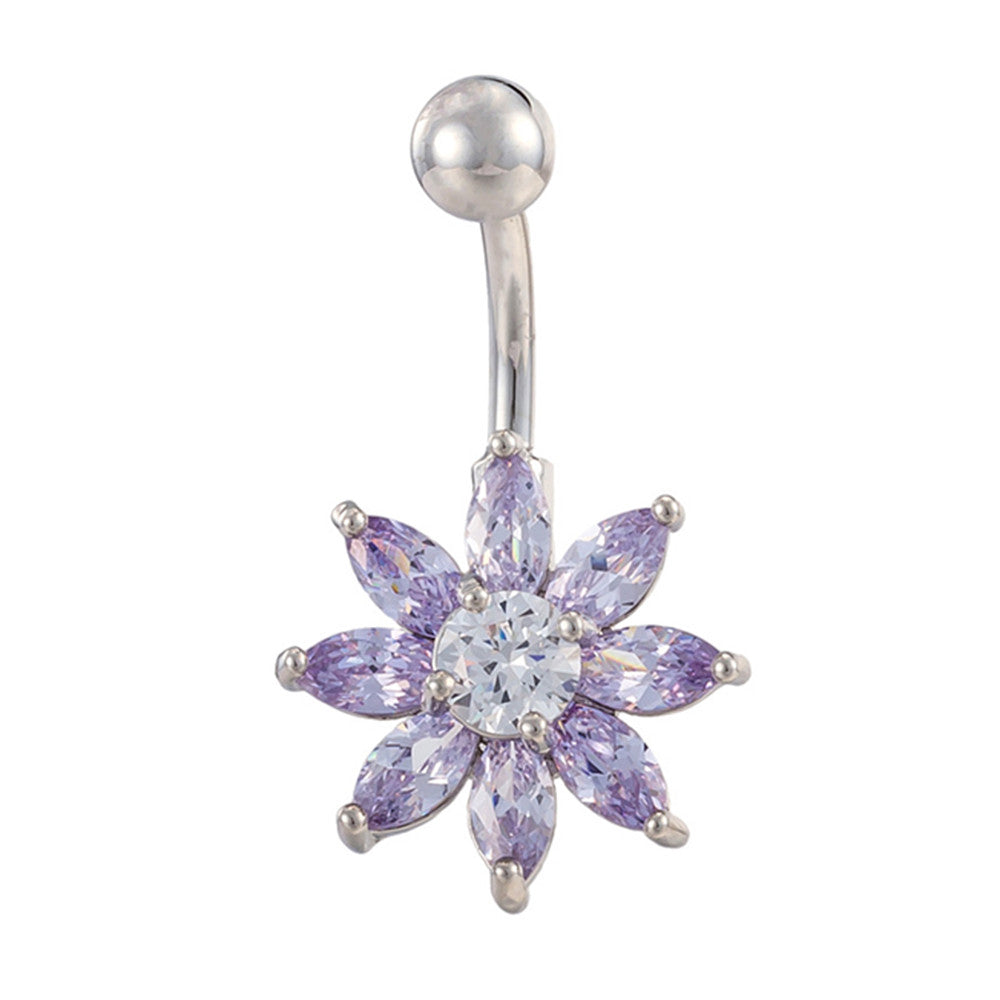 Puncture Ornament Flower Zircon Navel Ring Buckle   platinum plated purple zircon - Mega Save Wholesale & Retail