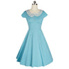 Woman Summer Lace Big Peplum Solid Color Sexy Bubble Dress   blue   S - Mega Save Wholesale & Retail - 1