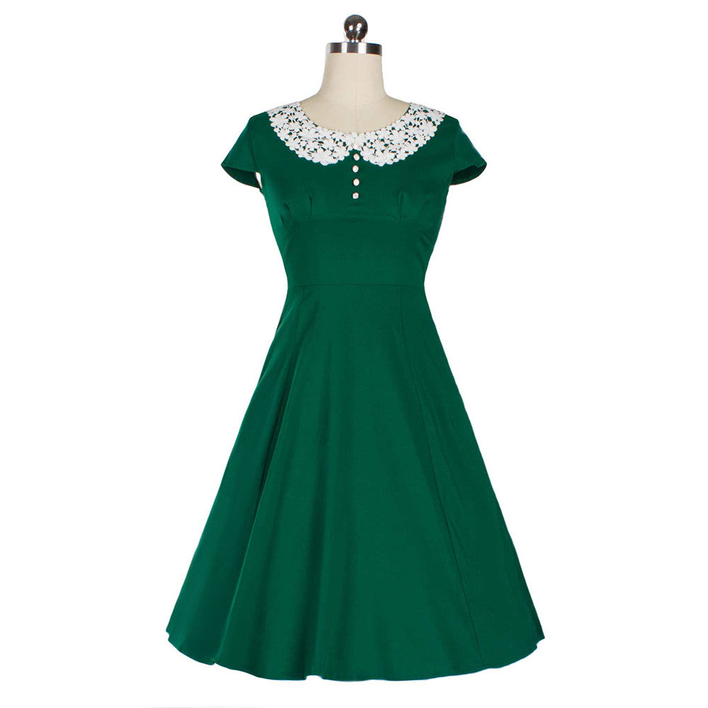 Woman Summer Lace Big Peplum Solid Color Sexy Bubble Dress  dark green  S - Mega Save Wholesale & Retail - 1