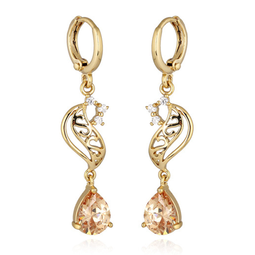 18K Gold Galvanized Zircon Earrings   champagne - Mega Save Wholesale & Retail - 1