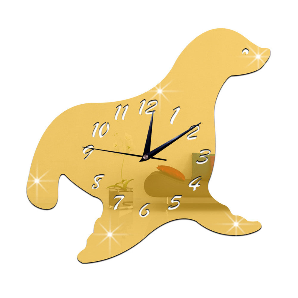 Creative Decoration DIY Quartz Seal Mirror Wall Clock    golden - Mega Save Wholesale & Retail