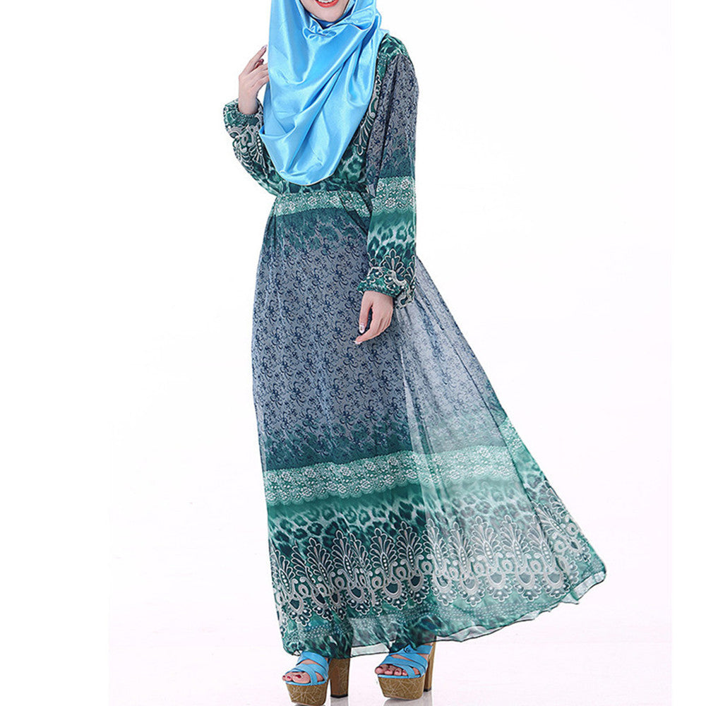 Muslim Long Sleeve Dress Big Peplum  green - Mega Save Wholesale & Retail - 1