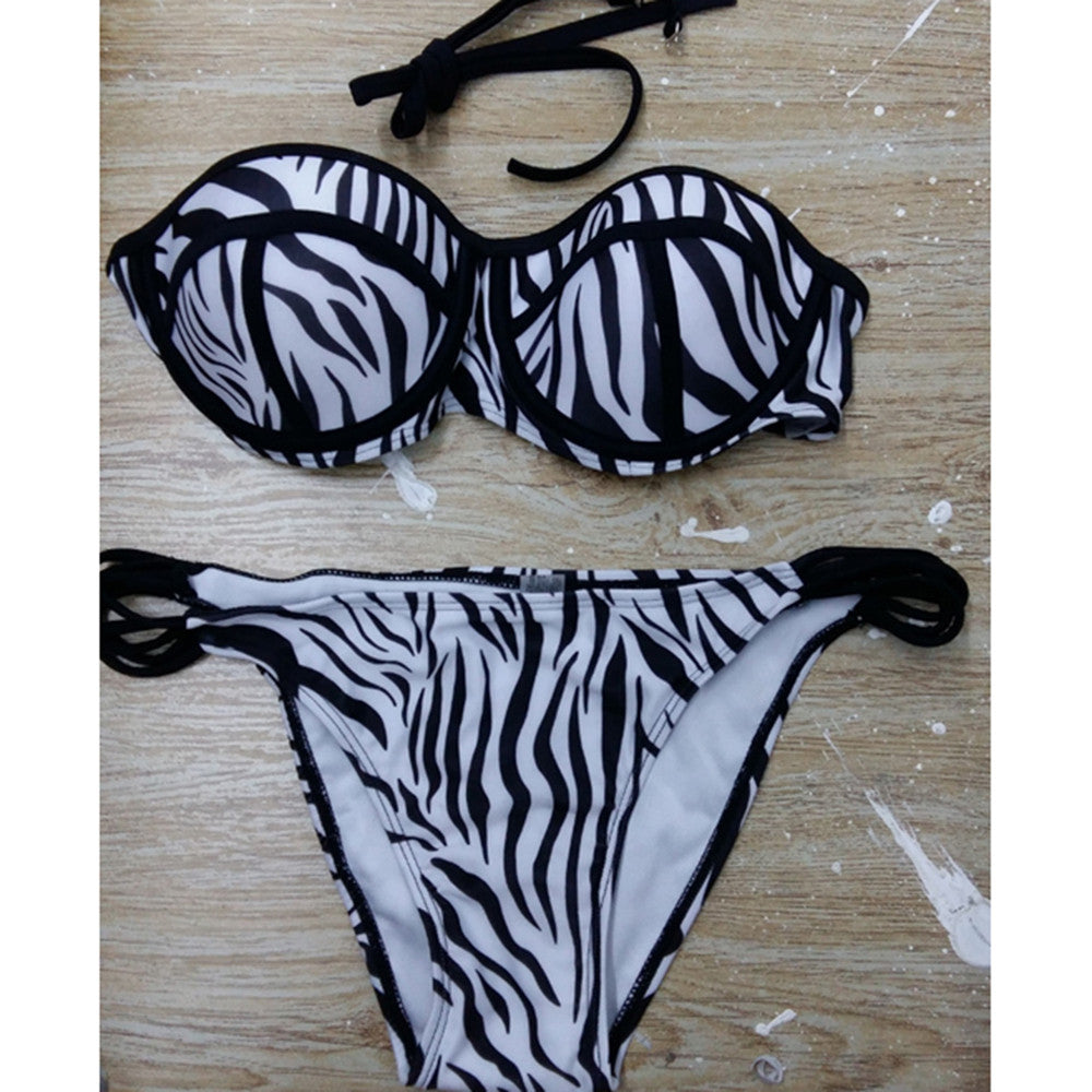 European Style Sexy Bikini Swimwear Swimsuit Bathing Suit black white leopard print - Mega Save Wholesale & Retail - 1