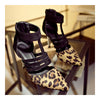 Pointed High Heel Thin Shoes Lepard Print Stone T Shape Lace-up  elopard print - Mega Save Wholesale & Retail - 2