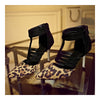 Pointed High Heel Thin Shoes Lepard Print Stone T Shape Lace-up  elopard print - Mega Save Wholesale & Retail - 3