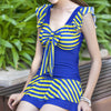 Back Hollow Siamesed Student Peplum Hotspring Swimwear Swimsuit  noble blue - Mega Save Wholesale & Retail - 1