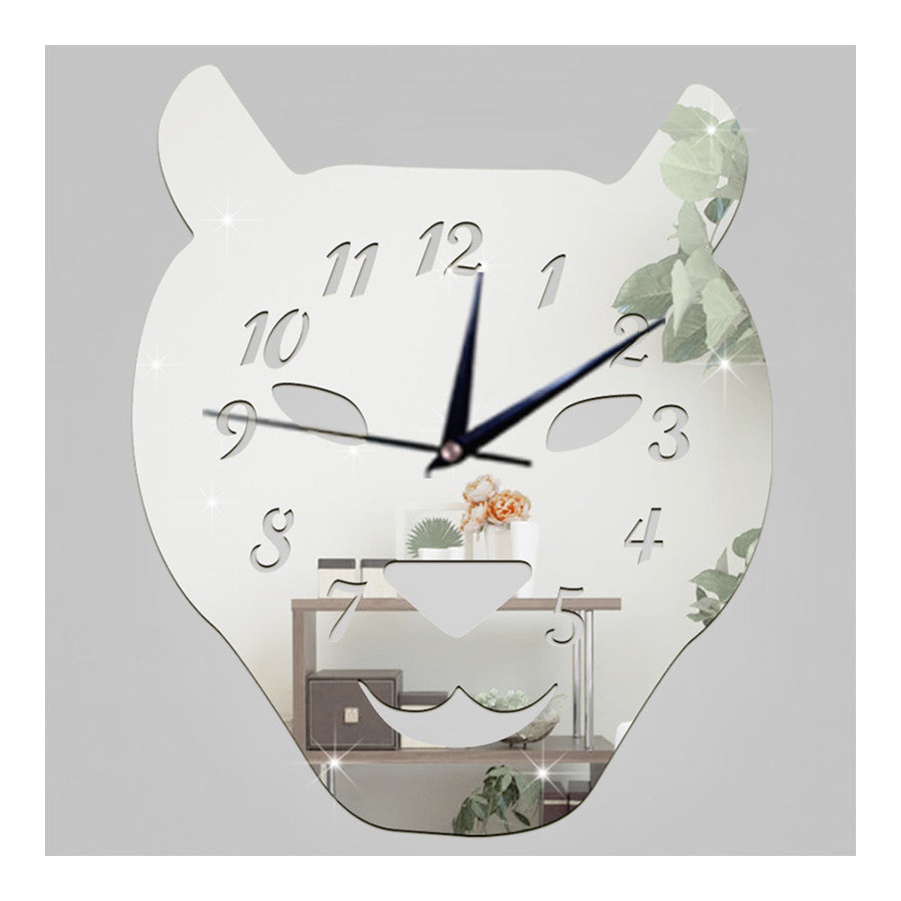Leopard Cat Silent Quartz Living Room Decoration Mirror Wall Clock   silver - Mega Save Wholesale & Retail