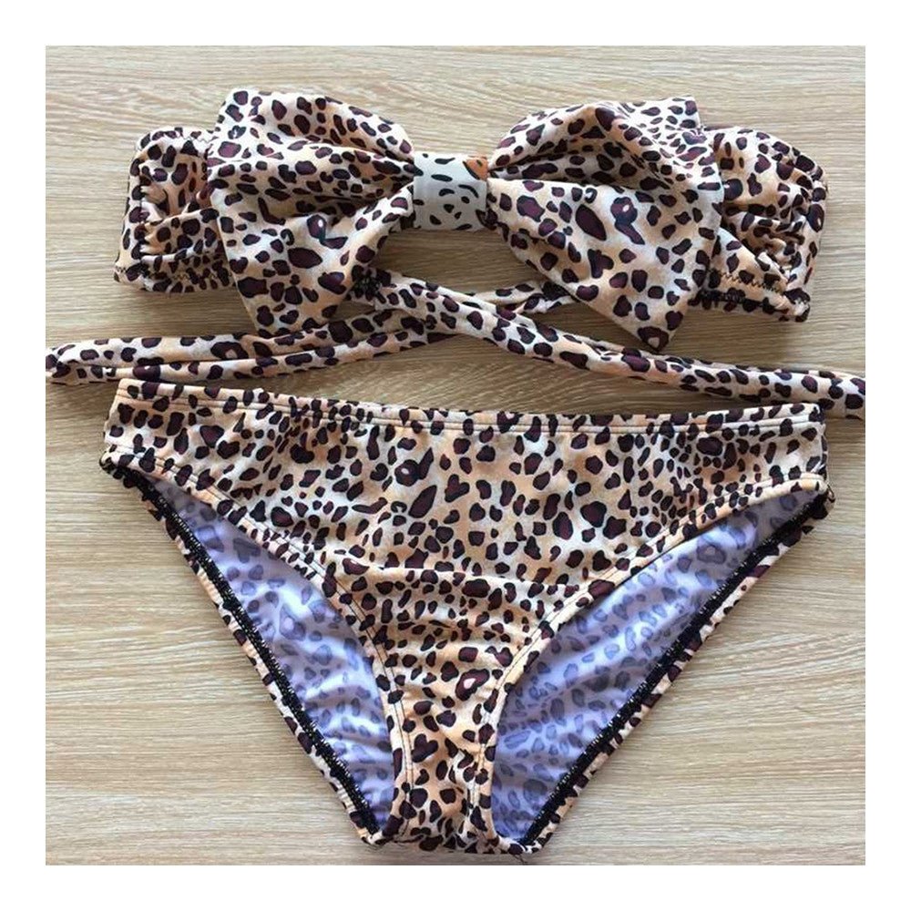 Bikini Set Bowknot Women's Sexy Swimwear Swimsuit   leopard print    S - Mega Save Wholesale & Retail