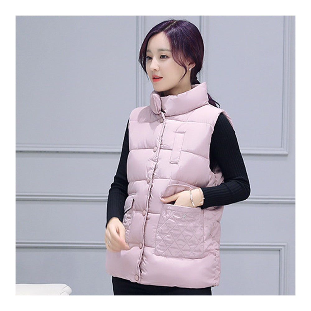 Winter Waistcoat Vest Thick Down Coat Woman Short   pink   M - Mega Save Wholesale & Retail - 1