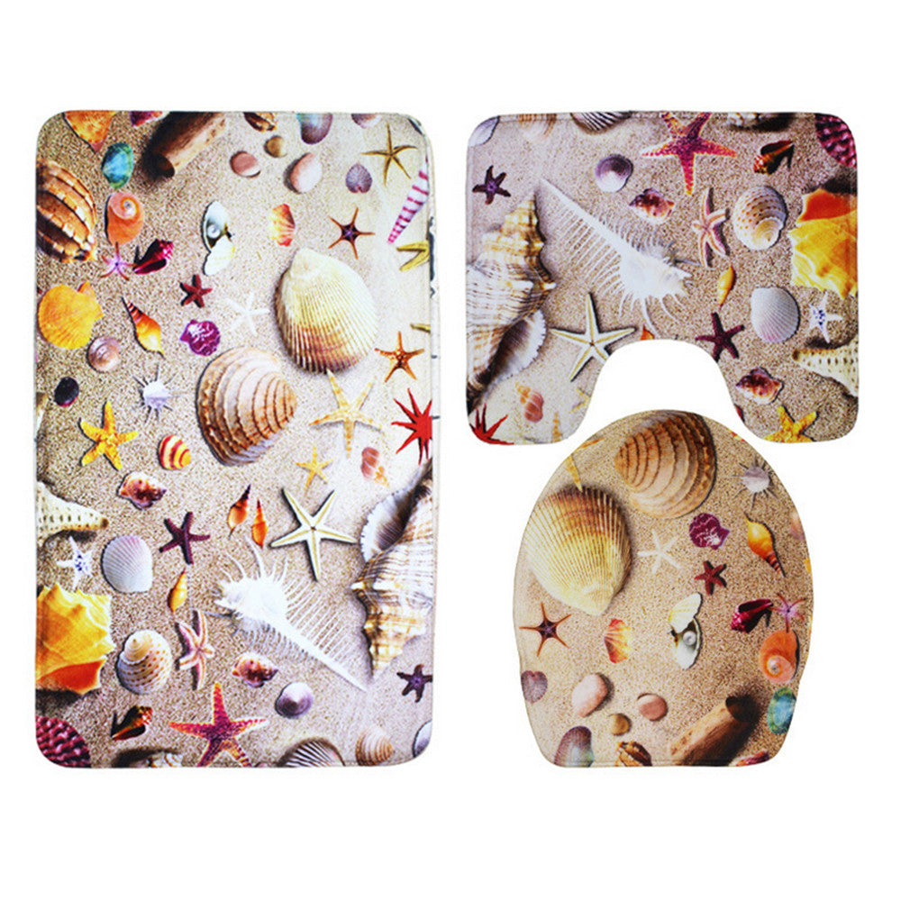 Flannel Toilet Seat 3pcs Set Carpet Ground Mat beach shell - Mega Save Wholesale & Retail - 1