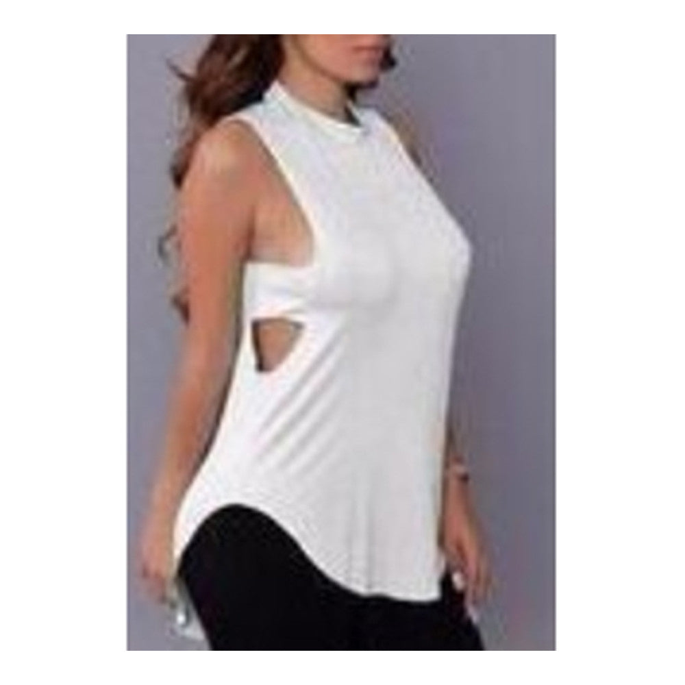 Sexy Choker High Neck Sleeveless T-shirt   white   S - Mega Save Wholesale & Retail