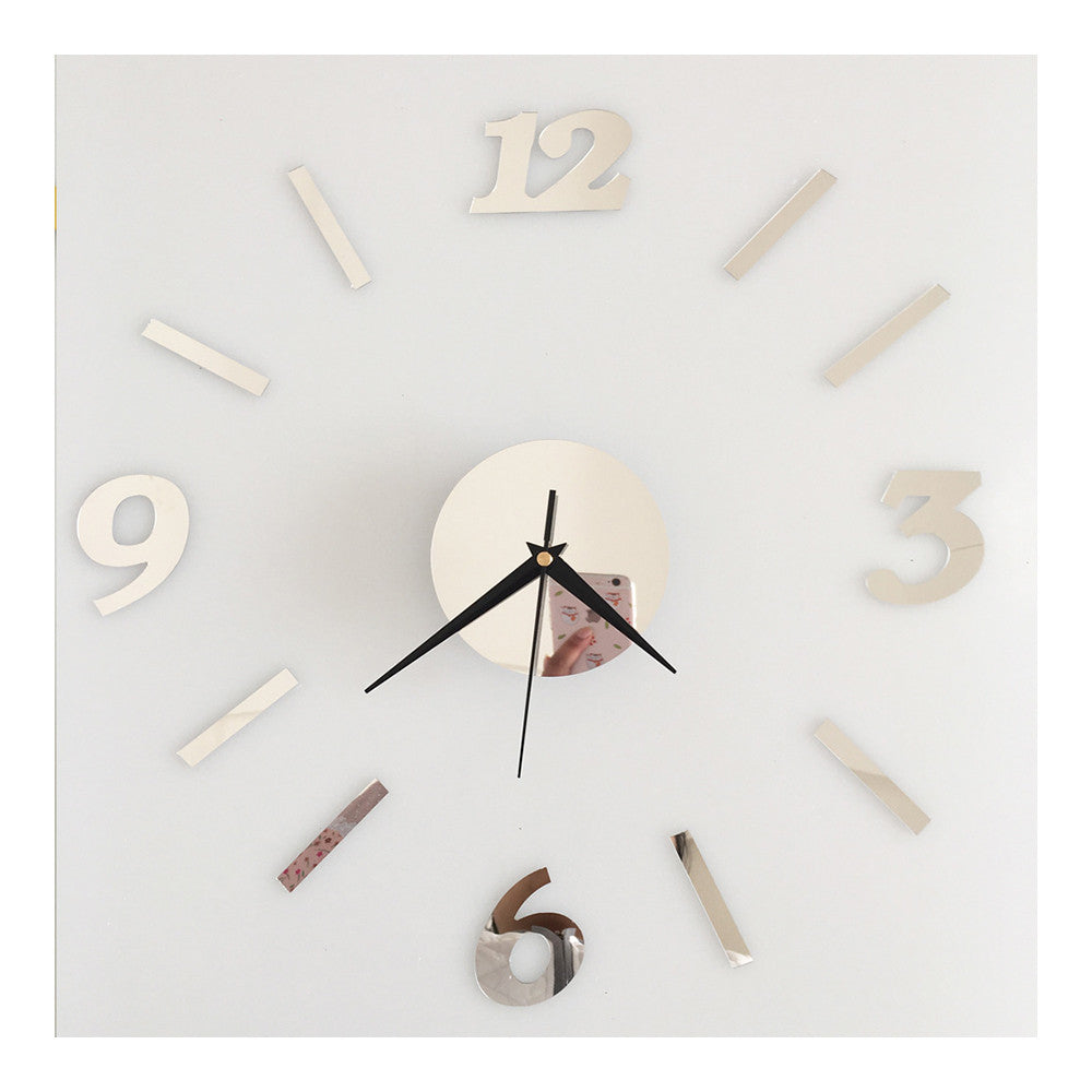 Digit Mirror Wall Clock Casual Decoration   silver - Mega Save Wholesale & Retail