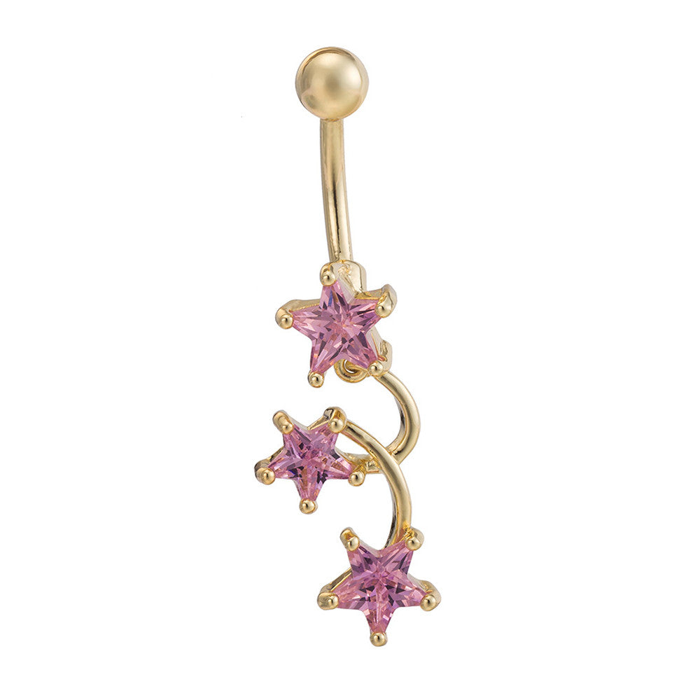 Star Navel Nail Body Puncture Navel Buckle Ornament    gold plated pink zircon - Mega Save Wholesale & Retail - 1