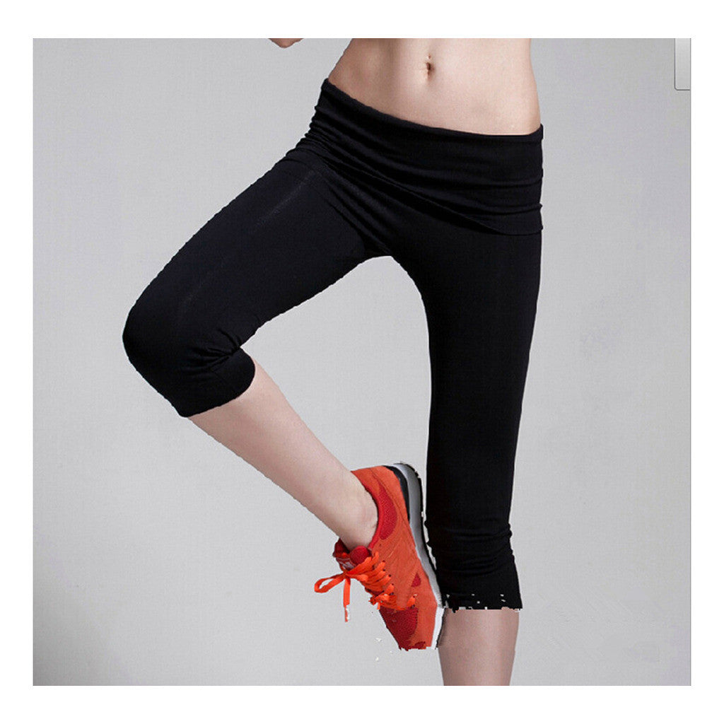 Women Yoga Running Elastic Sport Pants Leggings Fitness Trouser Capri Trousers Blue - Mega Save Wholesale & Retail - 3