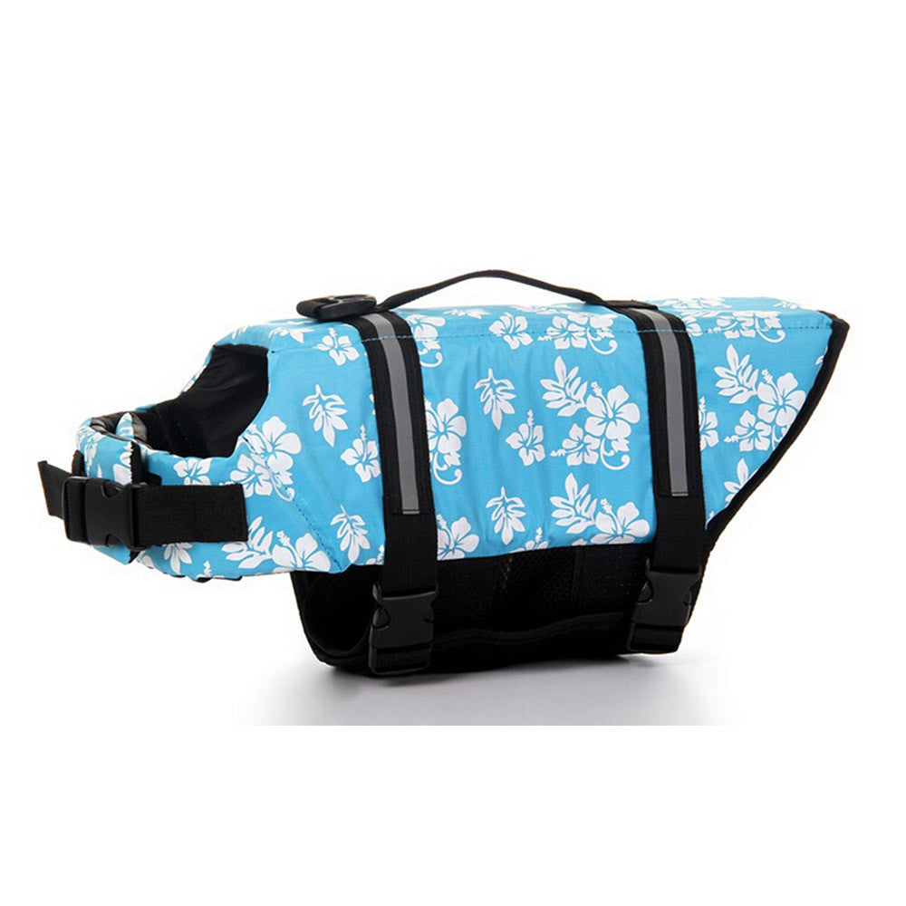 Dog life Jacket Safer Vest Swimming Jacket Flotation Float life Jacket Blue Flower XXS - Mega Save Wholesale & Retail