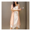 Plus Size Vintage Vest Long Dress 2pcs Suit   pink   S - Mega Save Wholesale & Retail