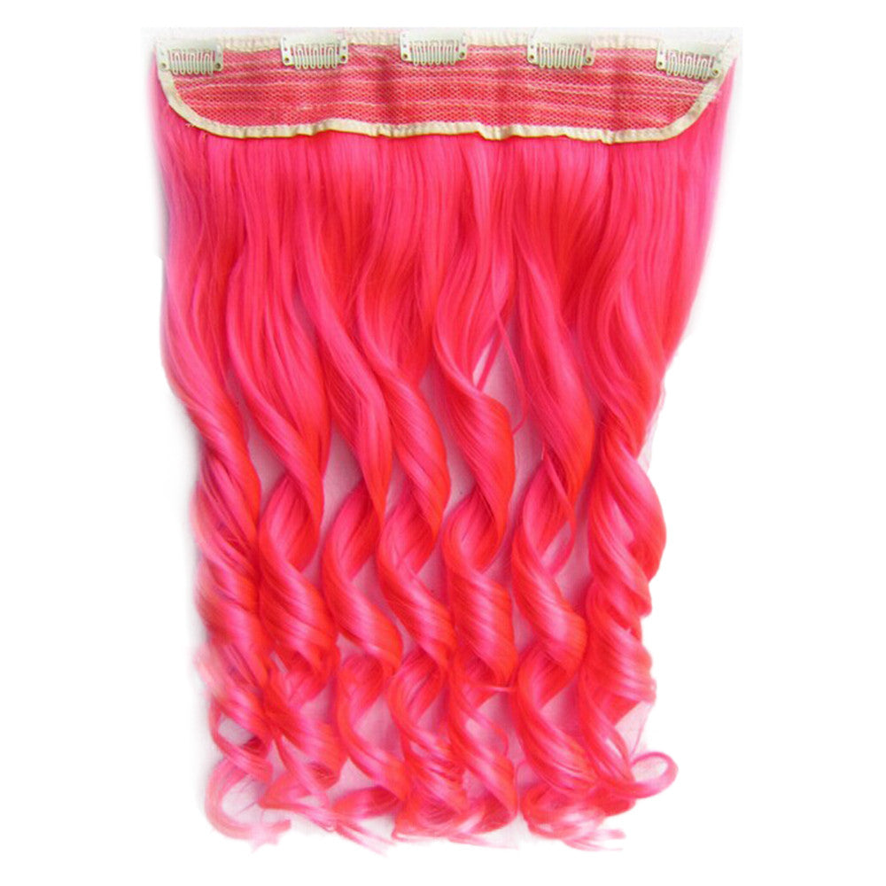 Colorful Straight Hair Extension 5 Clips Wig    Pink# pink