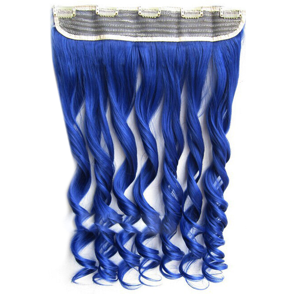 Colorful Straight Hair Extension 5 Clips Wig    Sea Blue# sea blue