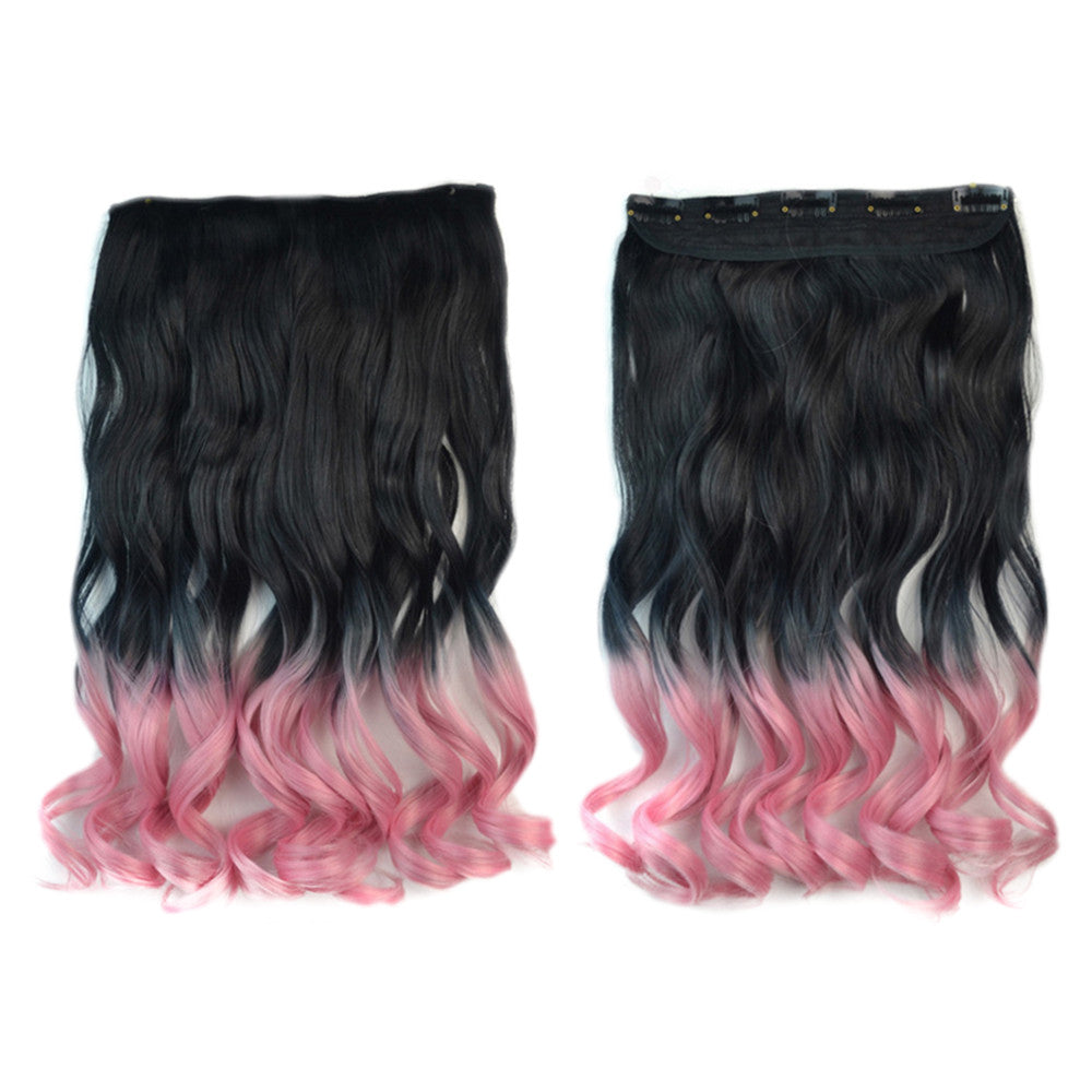 Gradient Ramp Wig Hair Extension 5 Cards Curled  black to rouge pink