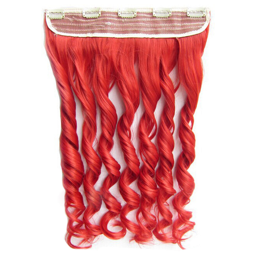 Colorful Straight Hair Extension 5 Clips Wig    RED# red