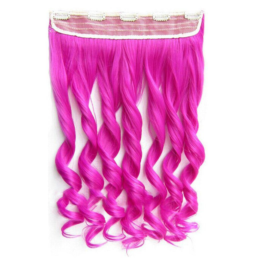 Colorful Straight Hair Extension 5 Clips Wig    Rose Pink# rose red