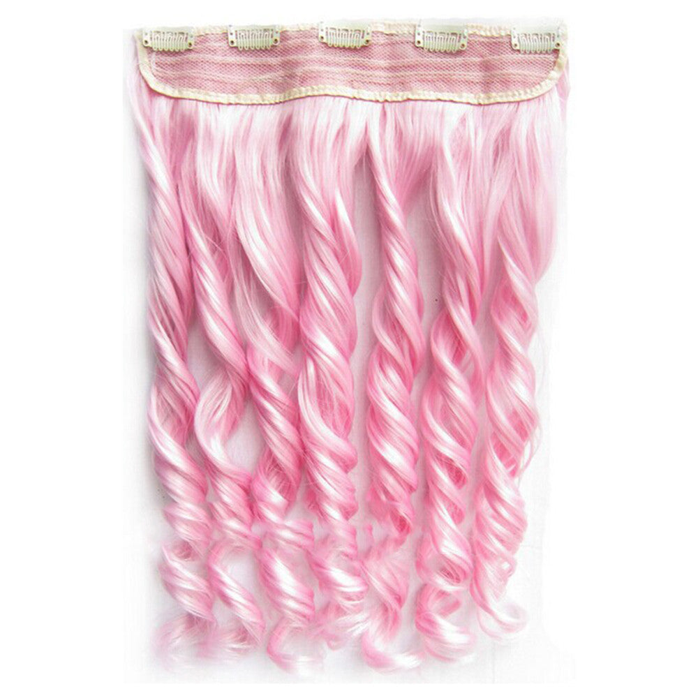 Colorful Straight Hair Extension 5 Clips Wig    light Pink# light pink