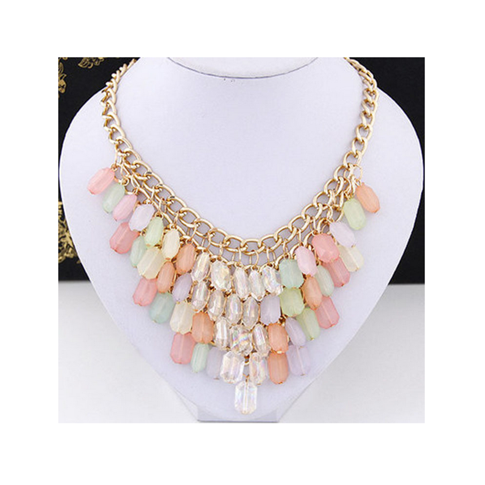 European Fashionable Big Brand Necklace Foreign Trade Water Cube Crystal Necklace   pink - Mega Save Wholesale & Retail - 3