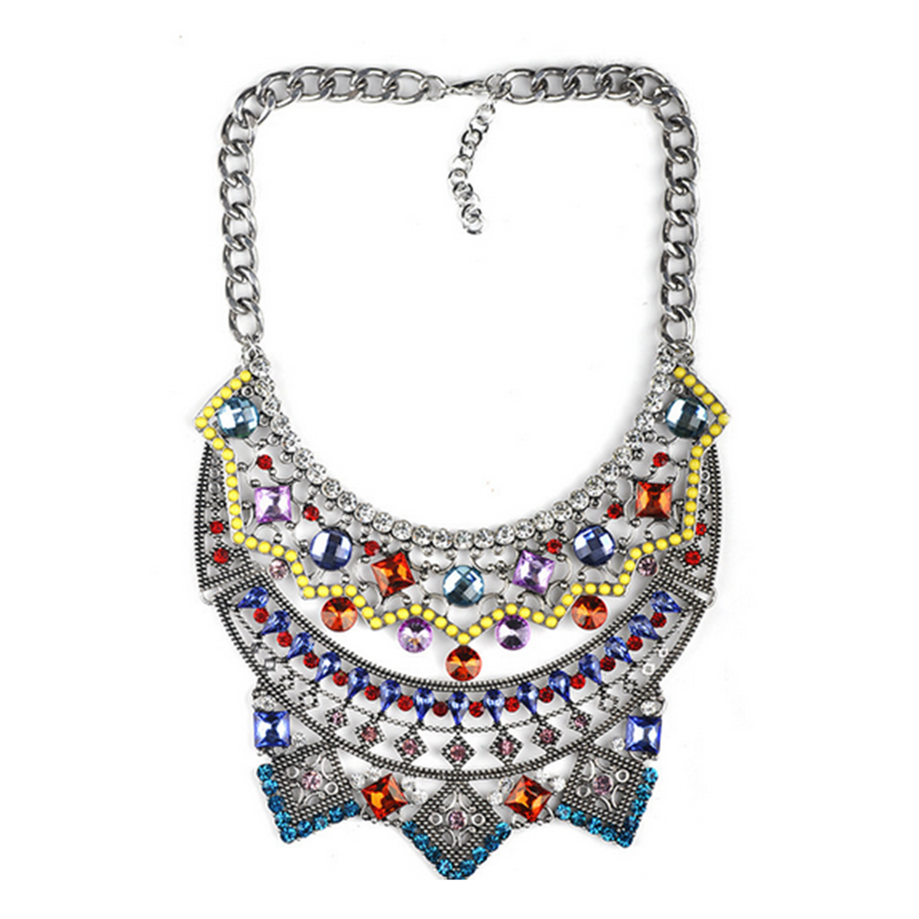 New European Style Necklace Foreign Trade Original Order Alloy Zircon Big Brand Exaggerated Woman Necklace   colorful - Mega Save Wholesale & Retail