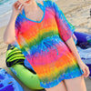 Bikini Swimsuit Swimwear Sunscreen Smock National Style Gauze Dress colorful strip M - Mega Save Wholesale & Retail - 1