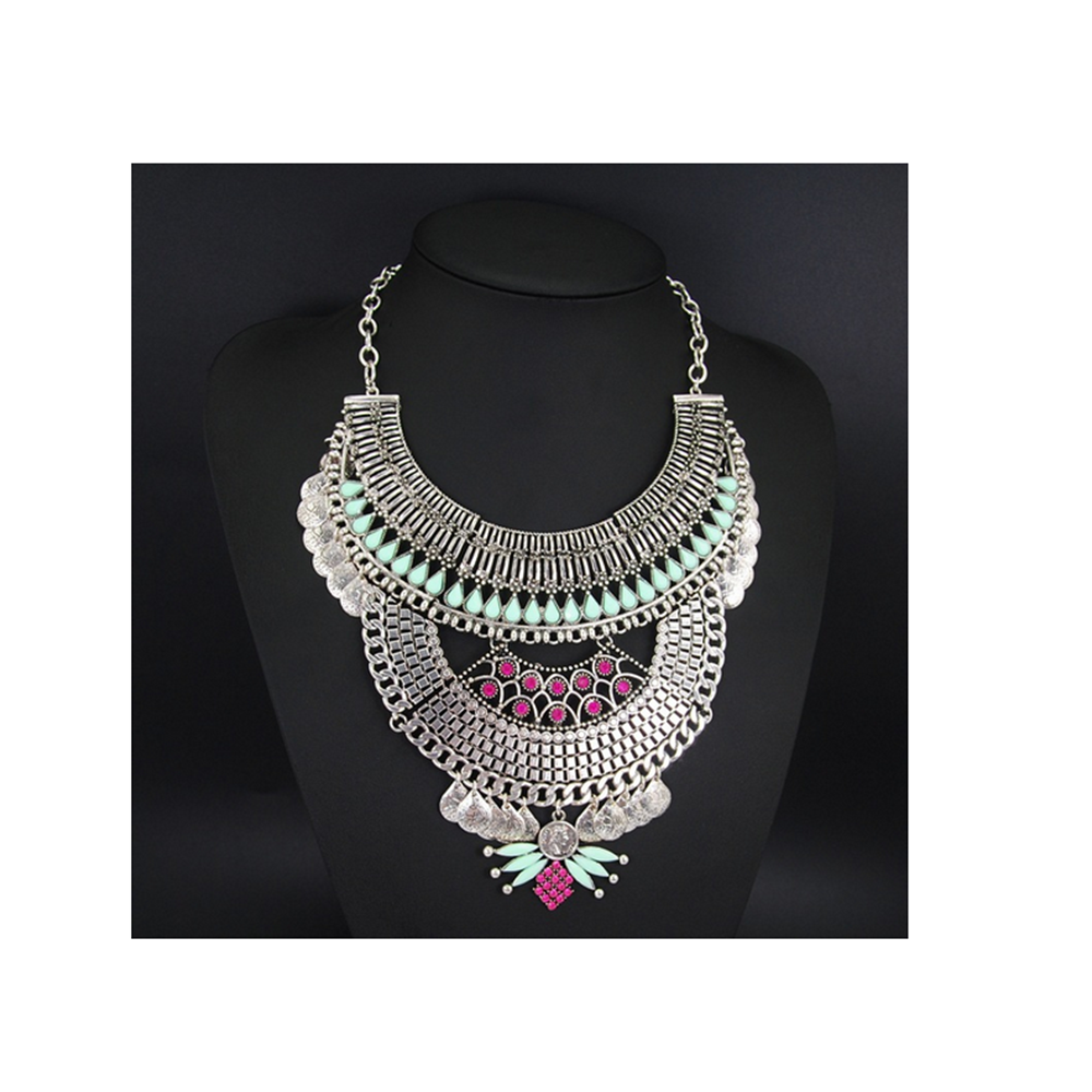 Foreign Trade Necklace European Big Brand Necklace Vintage Alloy National Style Woman Ornament  whiteKcolorful - Mega Save Wholesale & Retail