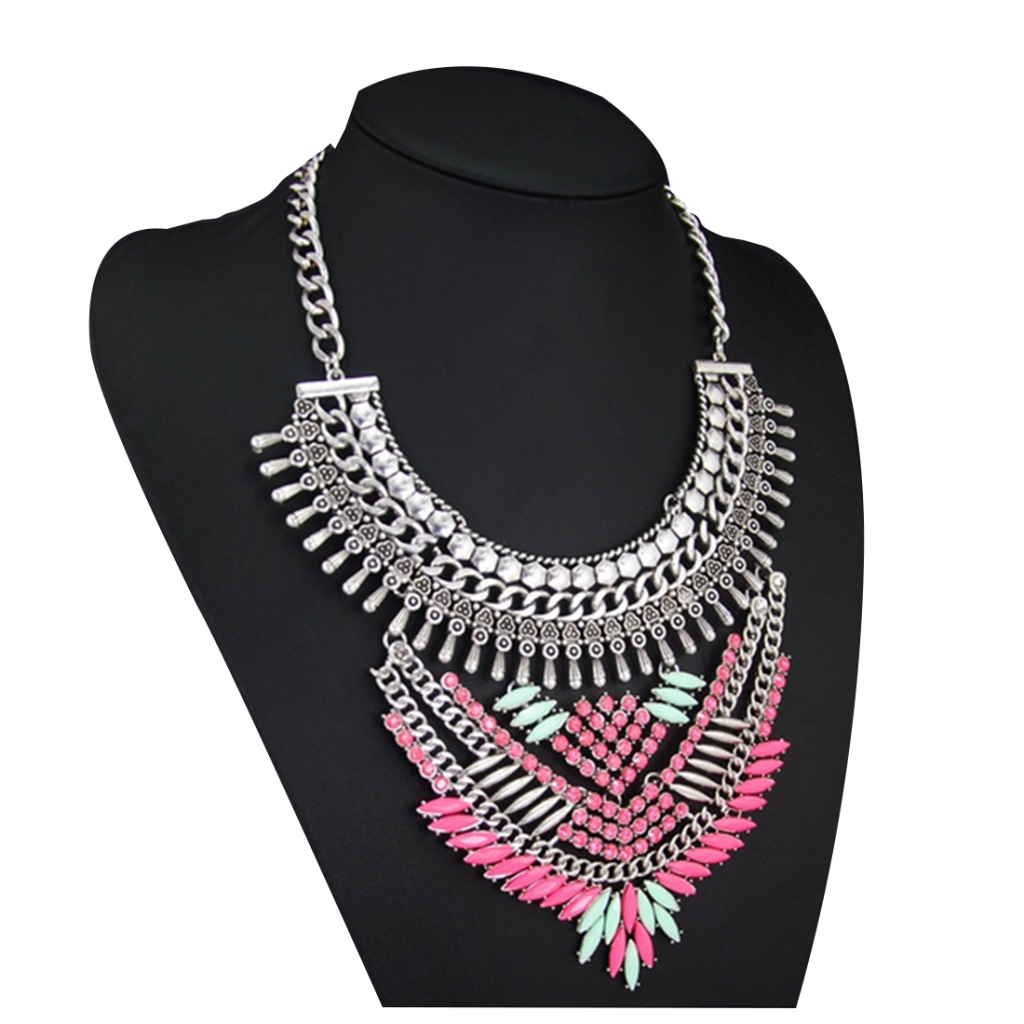 European Vintage Big Brand Necklace High Grade Envrionment-friendly Alloy Zircon Clavicle Necklace   colorful - Mega Save Wholesale & Retail