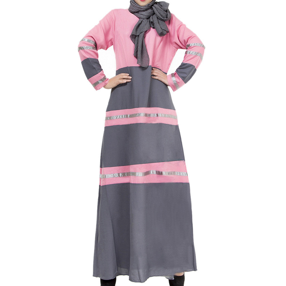 Muslim Women Garments Sunday Clothes Motley Dress   pink   M