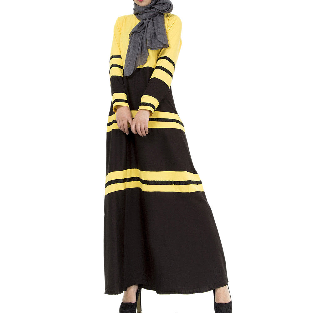 Muslim Women Garments Sunday Clothes Motley Dress   yellow  M