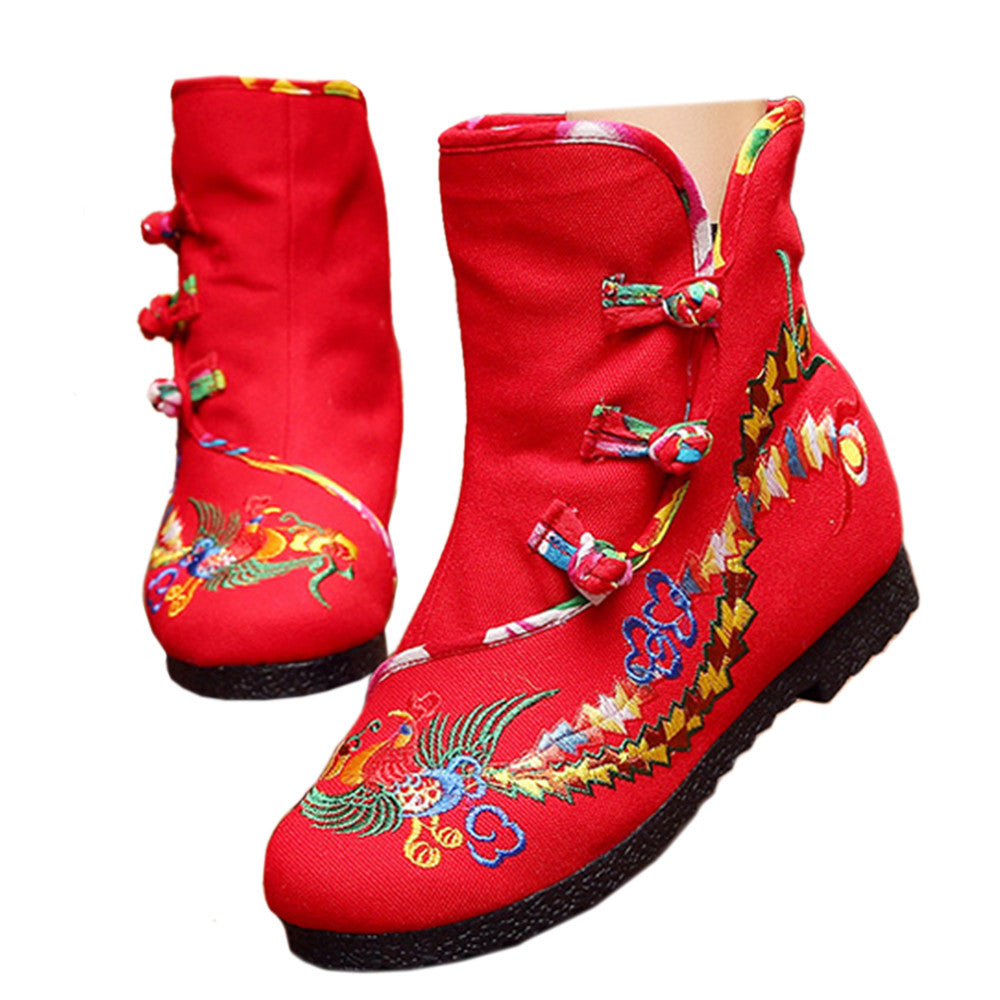 Vintage Beijing Cloth Shoes Embroidered Boots red thin shoes - Mega Save Wholesale & Retail - 1