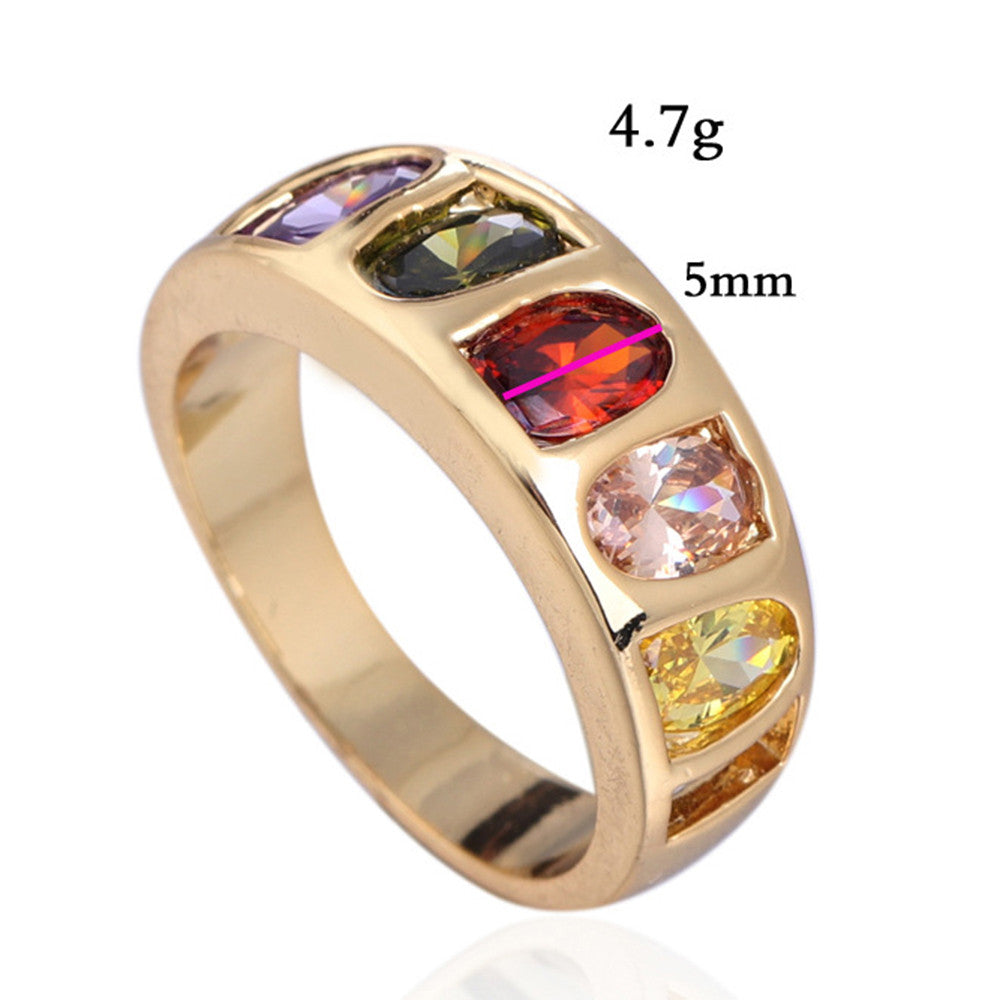 Colorful Zircon Ring Galvanized Gold Boutique   yellow gold plated 9#
