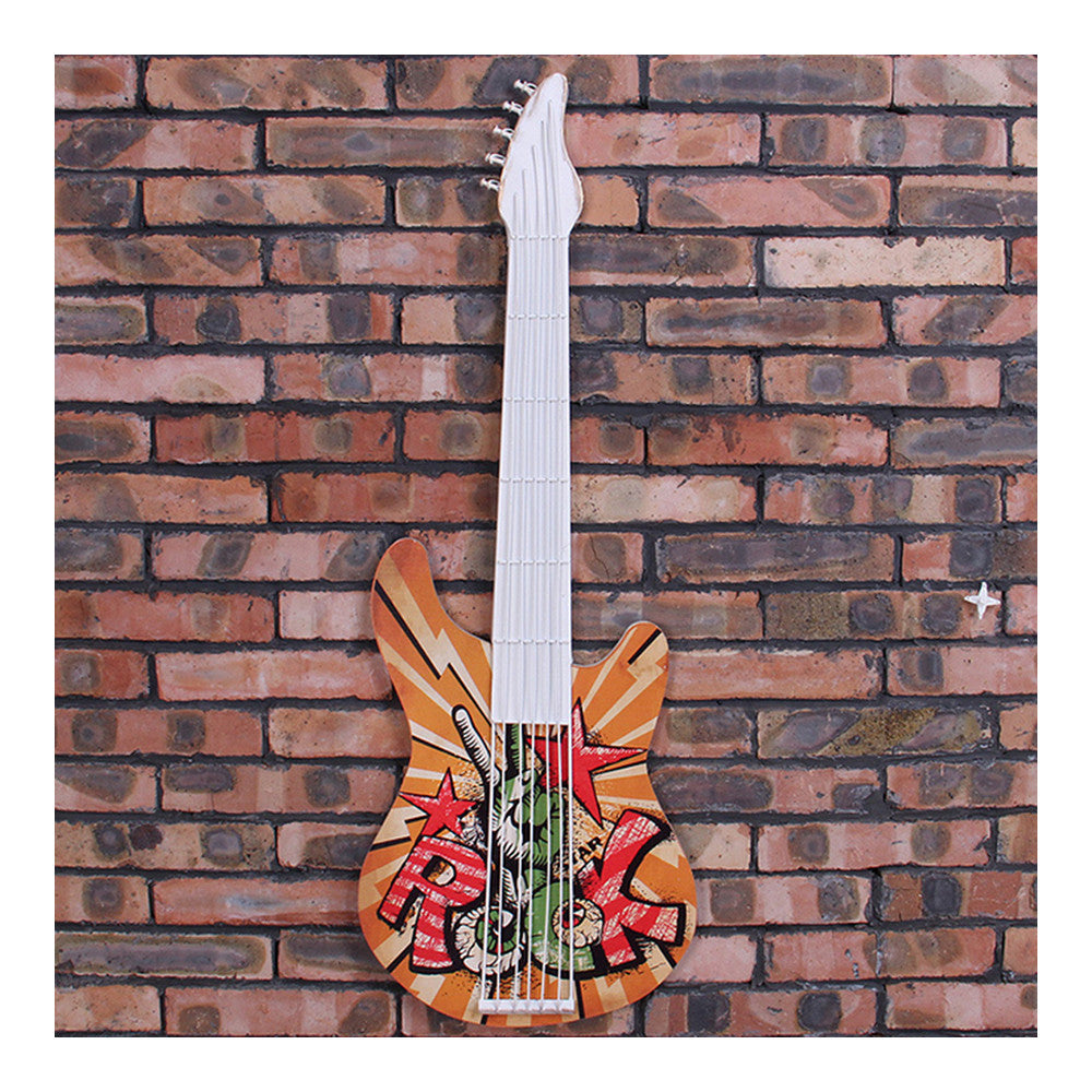 Vintage Iron Wood Guitar Wall Hanging Decoration    white - Mega Save Wholesale & Retail - 1