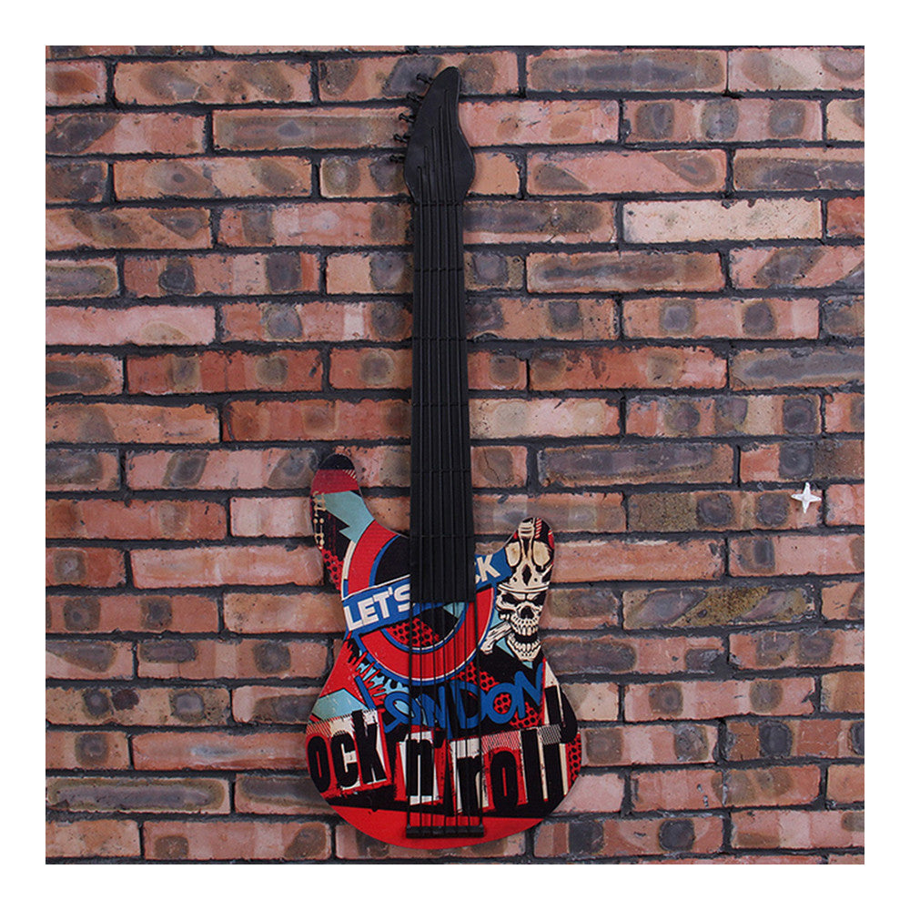 Vintage Iron Wood Guitar Wall Hanging Decoration    black - Mega Save Wholesale & Retail - 1
